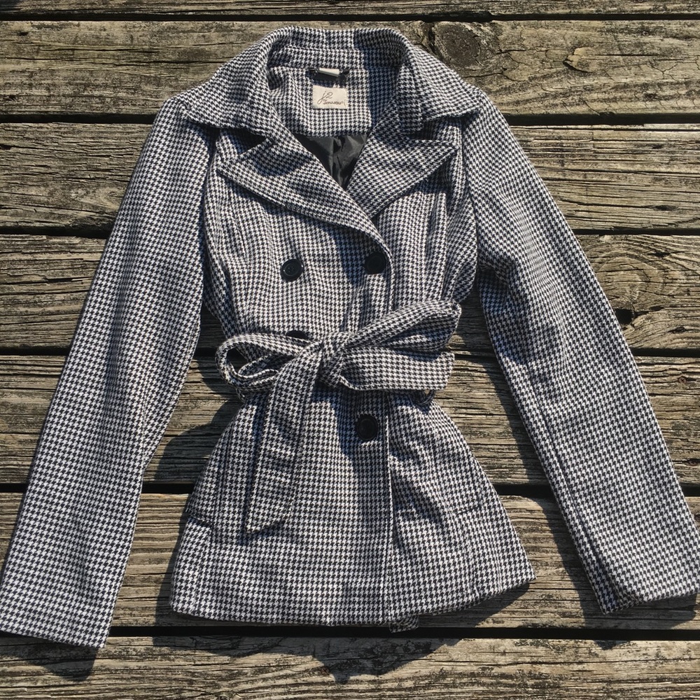Houndstooth Belted Pea Coat